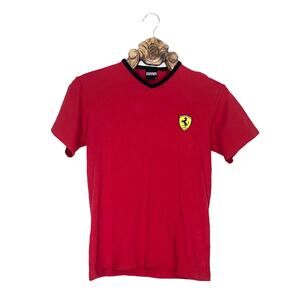 Ferrari T Shirt Vintage Patch Front Logo Spell Out Back Red Medium